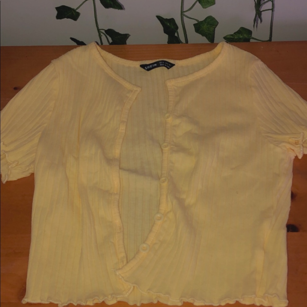 Yellow rib-knit button up cardigan